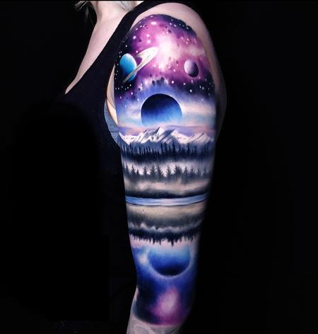 Tattoos - Nightscape with Space Half sleeve - 137614